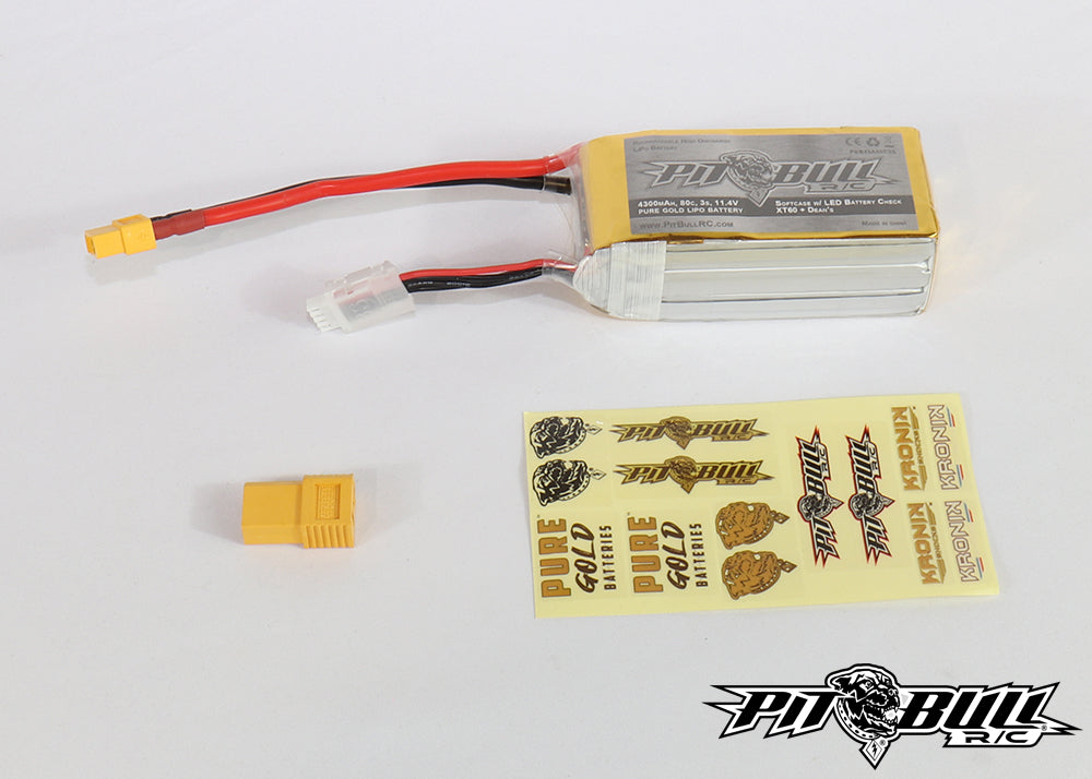 Pure Gold 80c 3s 4300mAh 11.1V Softcase Lipo Battery, w/ LED Battery Check - XT60 +Deans Plug